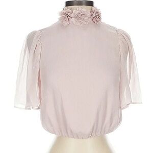 Joie Flowy Cropped Chiffon Blouse with Gorgeous Floral Neckline